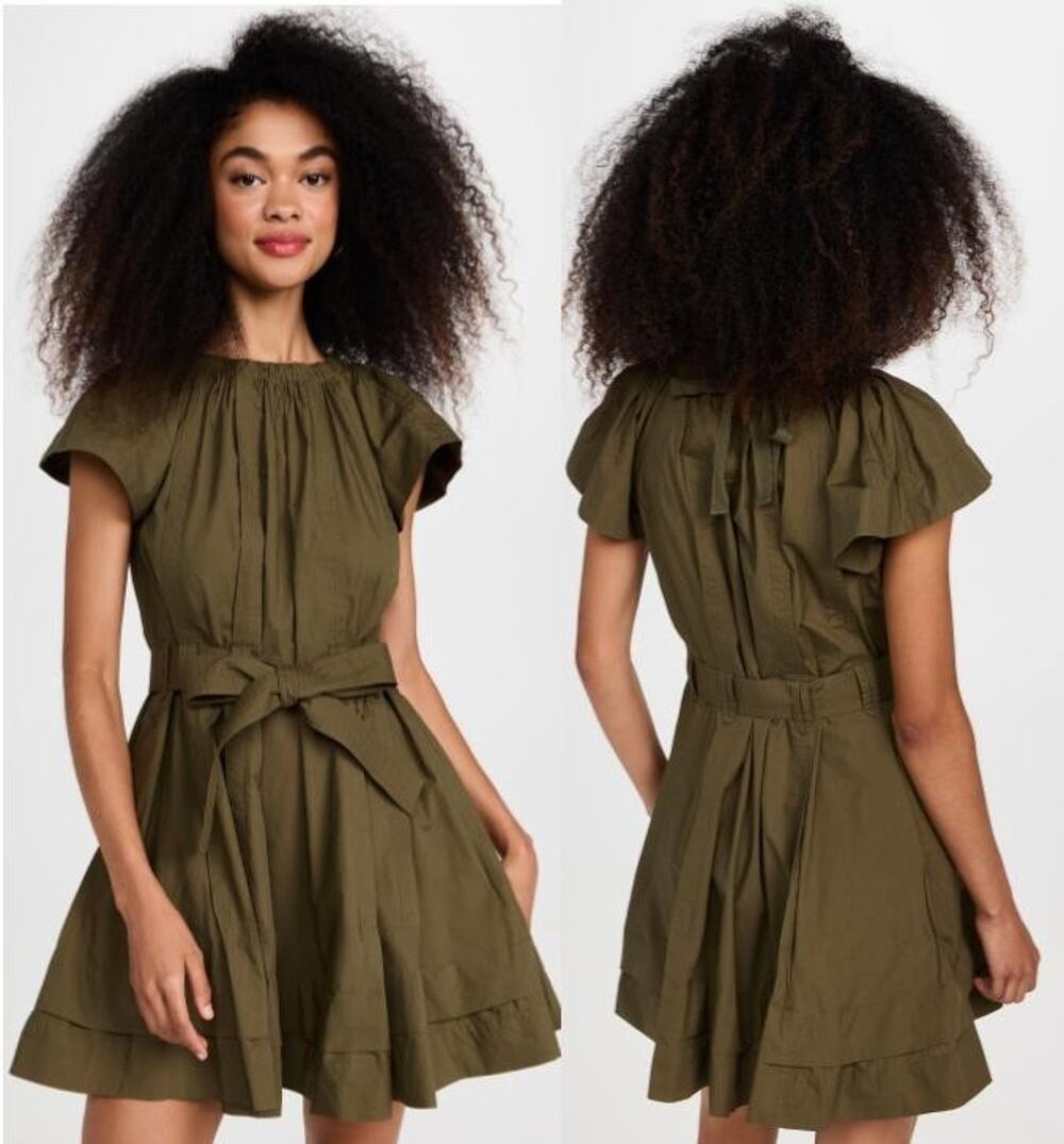 Ulla Johnson Mae Mini Dress Women's Green Cotton Tiered Ruffled Short Sleeve